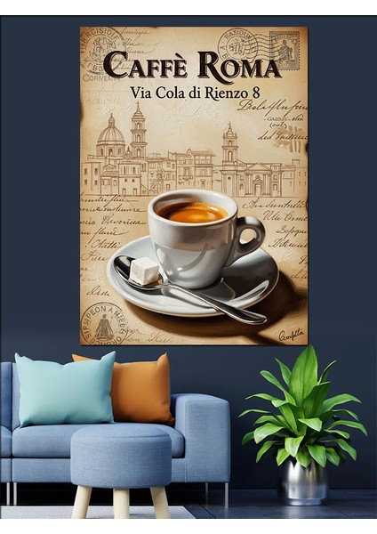Caffe Roma Kahve Kupası Afiş Dekoratif Kanvas - Mdf Ahşap Tablo indirimleri