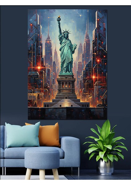 New York Şehir Manzarası Gece Dekoratif Kanvas - Mdf Ahşap Tablo modelleri