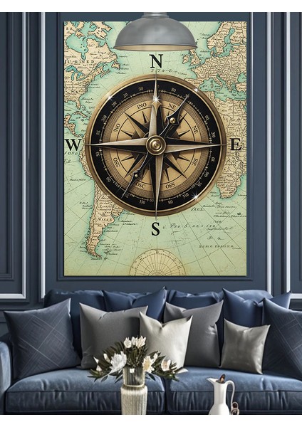 Eski Pusula Dünya Haritası Dekoratif Kanvas - Mdf Ahşap Tablo fiyatları