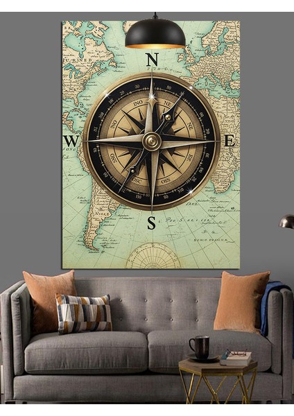Eski Pusula Dünya Haritası Dekoratif Kanvas - Mdf Ahşap Tablo modelleri