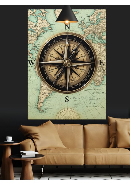 Eski Pusula Dünya Haritası Dekoratif Kanvas - Mdf Ahşap Tablo indirimleri