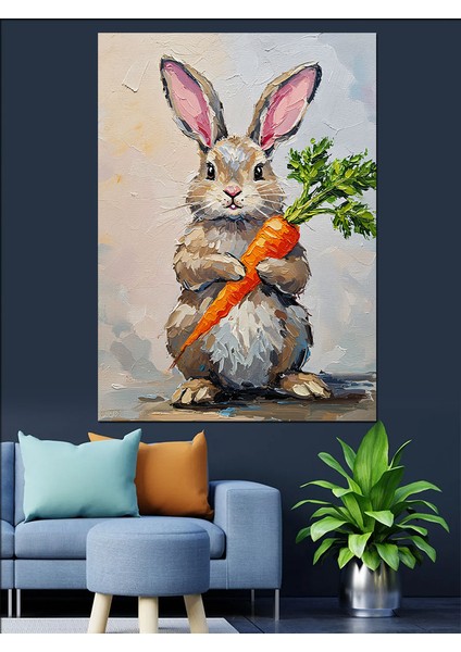 Havuç Tutan Komik Tavşan Dekoratif Kanvas - Mdf Ahşap Tablo modelleri