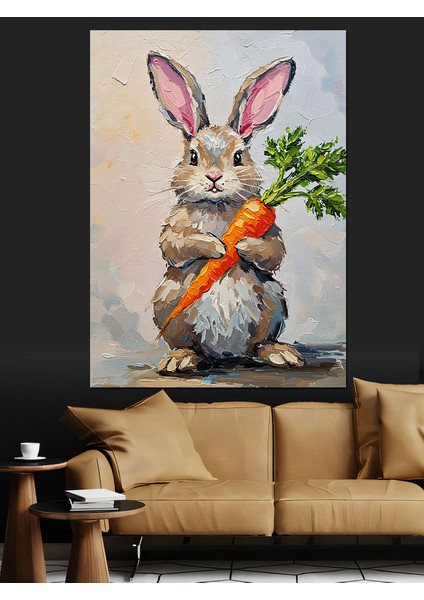 Havuç Tutan Komik Tavşan Dekoratif Kanvas - Mdf Ahşap Tablo fırsatları