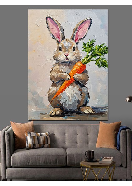 Havuç Tutan Komik Tavşan Dekoratif Kanvas - Mdf Ahşap Tablo indirimleri