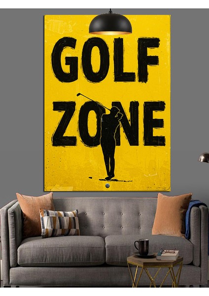 Golf Sahası Sarı Siyah Dekoratif Kanvas - Mdf Ahşap Tablo