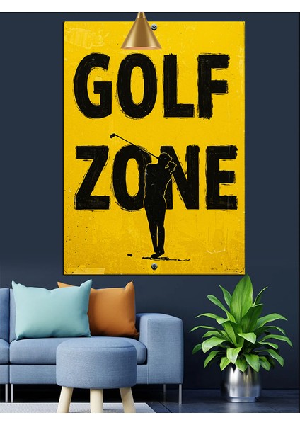 Golf Sahası Sarı Siyah Dekoratif Kanvas - Mdf Ahşap Tablo fiyatları