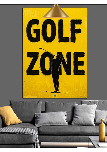 Golf Sahası Sarı Siyah Dekoratif Kanvas - Mdf Ahşap Tablo fırsatları