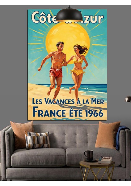 Fransız Sahili Insan Retro Yaz Tatili Afişi Dekoratif Kanvas - Mdf Ahşap Tablo fırsatları