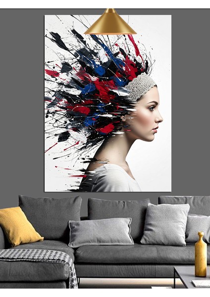 Soyut Kadın Portresi Sıçramalar Dekoratif Kanvas - Mdf Ahşap Tablo fırsatları