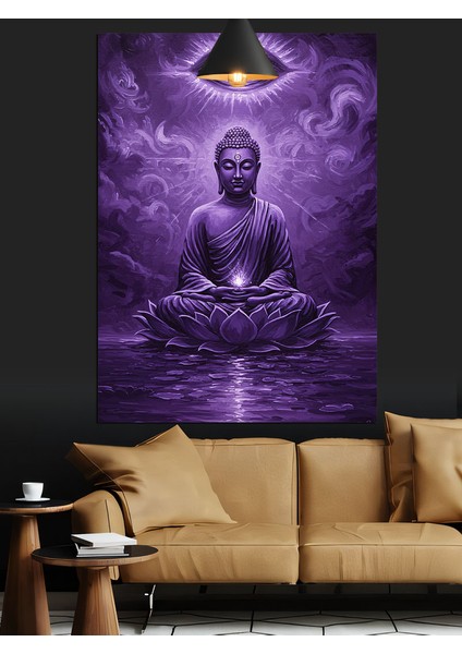 Mor Budha Meditasyon Hali ve Göz Sembolü Dekoratif Kanvas - Mdf Ahşap Tablo