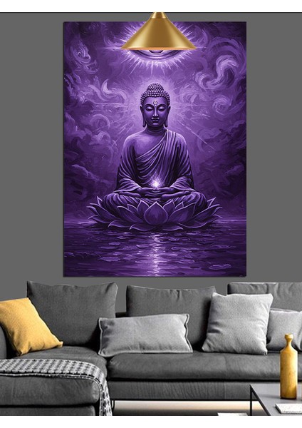 Mor Budha Meditasyon Hali ve Göz Sembolü Dekoratif Kanvas - Mdf Ahşap Tablo fiyatları