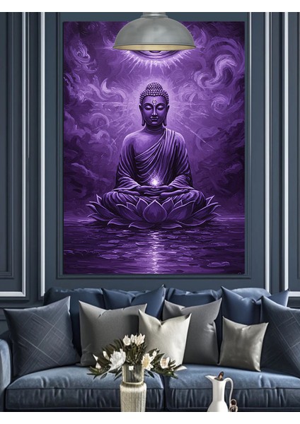 Mor Budha Meditasyon Hali ve Göz Sembolü Dekoratif Kanvas - Mdf Ahşap Tablo modelleri