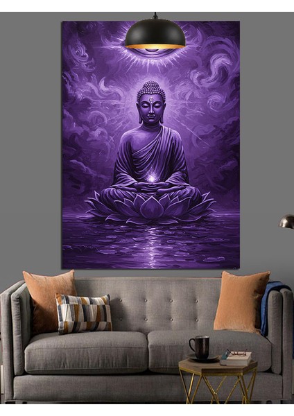 Mor Budha Meditasyon Hali ve Göz Sembolü Dekoratif Kanvas - Mdf Ahşap Tablo fırsatları