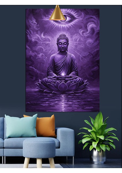 Mor Budha Meditasyon Hali ve Göz Sembolü Dekoratif Kanvas - Mdf Ahşap Tablo indirimleri