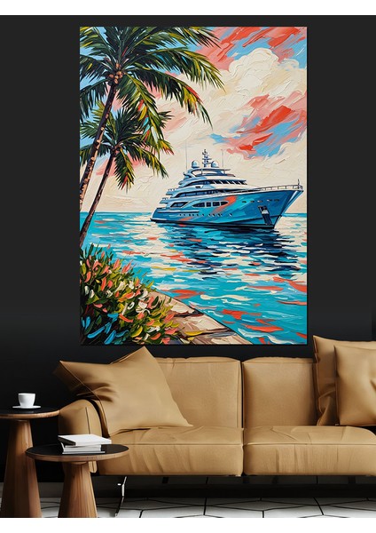 Tropikal Plaj Palmiye Ağacı Yolcu Gemisi Dekoratif Kanvas - Mdf Ahşap Tablo modelleri