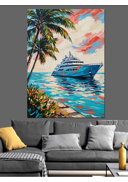 Tropikal Plaj Palmiye Ağacı Yolcu Gemisi Dekoratif Kanvas - Mdf Ahşap Tablo indirimleri