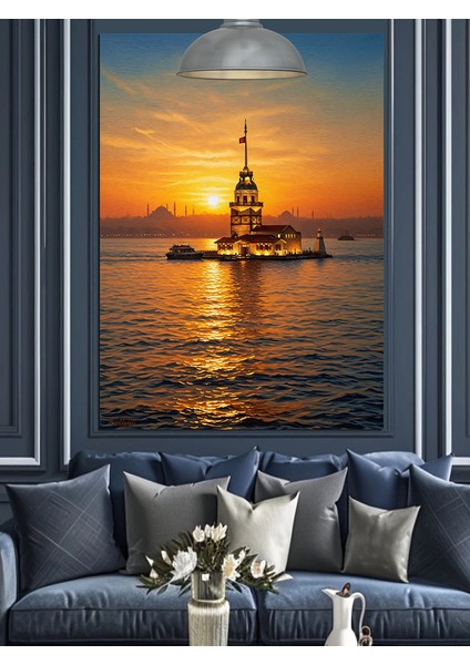 Istanbul Kız Kulesi Deniz Dekoratif Kanvas - Mdf Ahşap Tablo