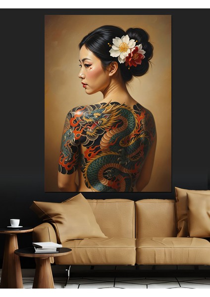Dövme Çiçekli Sırt Portresi Kadın Dekoratif Kanvas - Mdf Ahşap Tablo modelleri