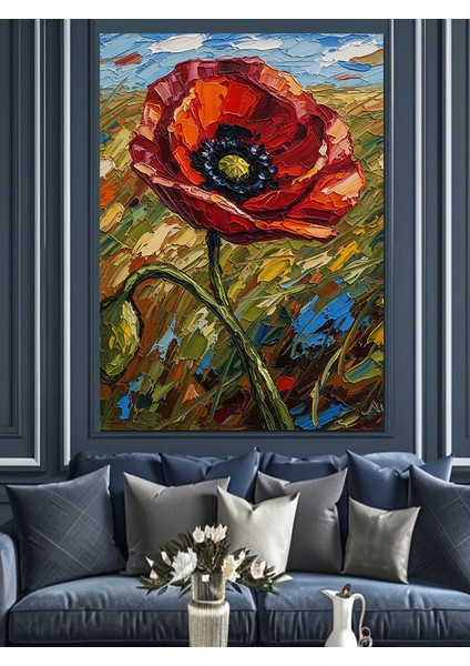 Kırmızı Gelincik Çiçeği Yağlıboya Dekoratif Kanvas - Mdf Ahşap Tablo fiyatları