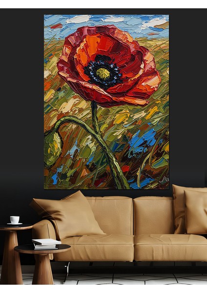 Kırmızı Gelincik Çiçeği Yağlıboya Dekoratif Kanvas - Mdf Ahşap Tablo fırsatları