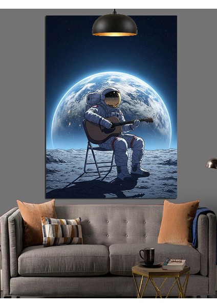 Dünya Manzarasında Gitar Çalan Astronot Dekoratif Kanvas - Mdf Ahşap Tablo fiyatları