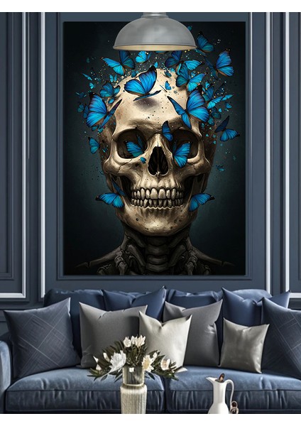 Mavi Kelebekli Kuru Kafa Sanatı Dekoratif Kanvas - Mdf Ahşap Tablo fiyatları
