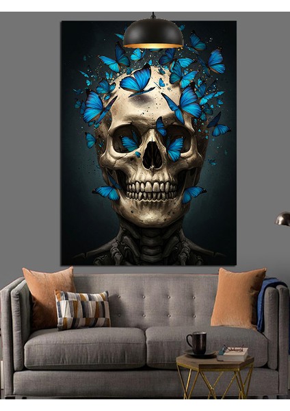 Mavi Kelebekli Kuru Kafa Sanatı Dekoratif Kanvas - Mdf Ahşap Tablo modelleri