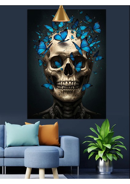 Mavi Kelebekli Kuru Kafa Sanatı Dekoratif Kanvas - Mdf Ahşap Tablo fırsatları