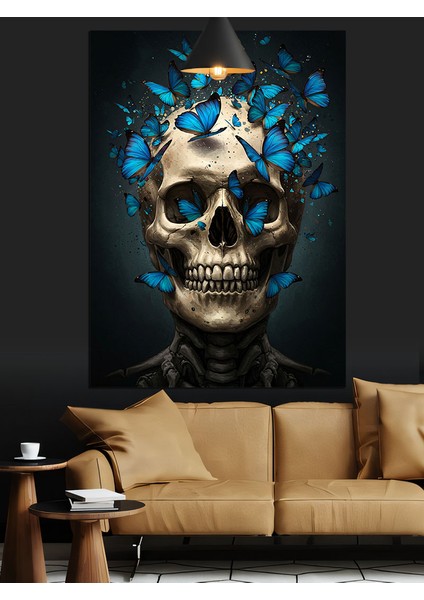 Mavi Kelebekli Kuru Kafa Sanatı Dekoratif Kanvas - Mdf Ahşap Tablo indirimleri