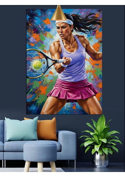 Tenis Oynayan Kadın Sporcu Dekoratif Kanvas - Mdf Ahşap Tablo