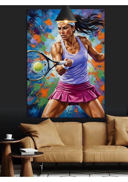 Tenis Oynayan Kadın Sporcu Dekoratif Kanvas - Mdf Ahşap Tablo fiyatları