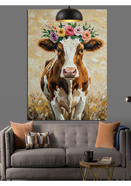 Çiçekli Inek Portresi Dekoratif Kanvas - Mdf Ahşap Tablo indirimleri