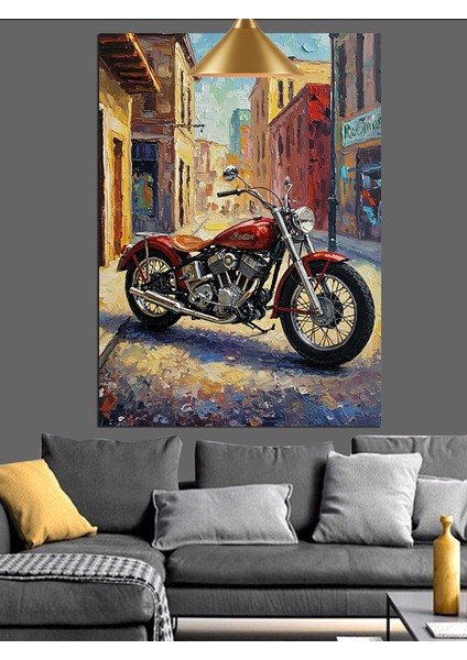 Kırmızı Motosiklet Sokak Manzarası Dekoratif Kanvas - Mdf Ahşap Tablo fiyatları