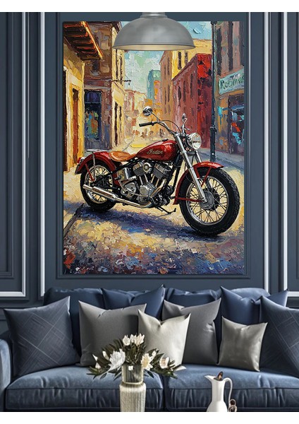 Kırmızı Motosiklet Sokak Manzarası Dekoratif Kanvas - Mdf Ahşap Tablo modelleri