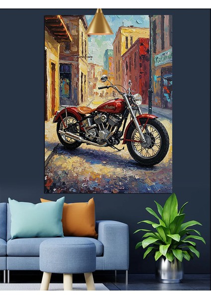 Kırmızı Motosiklet Sokak Manzarası Dekoratif Kanvas - Mdf Ahşap Tablo indirimleri