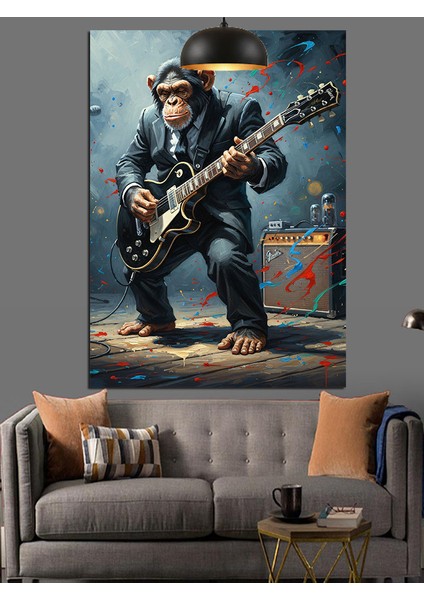 Elektrogitar Çalan Maymun Figürü Dekoratif Kanvas - Mdf Ahşap Tablo modelleri