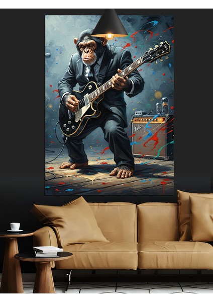 Elektrogitar Çalan Maymun Figürü Dekoratif Kanvas - Mdf Ahşap Tablo indirimleri