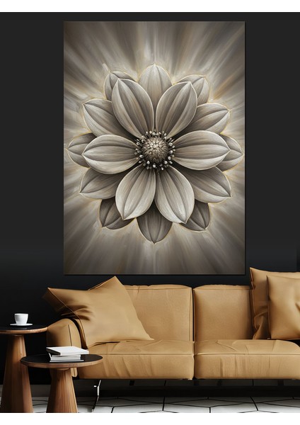 Beyaz Gümüş Çiçek Sanatı Dekoratif Kanvas - Mdf Ahşap Tablo