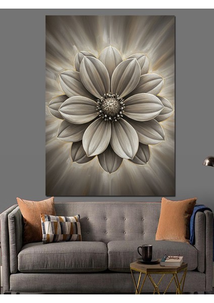 Beyaz Gümüş Çiçek Sanatı Dekoratif Kanvas - Mdf Ahşap Tablo fiyatları