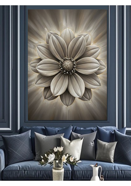 Beyaz Gümüş Çiçek Sanatı Dekoratif Kanvas - Mdf Ahşap Tablo fırsatları
