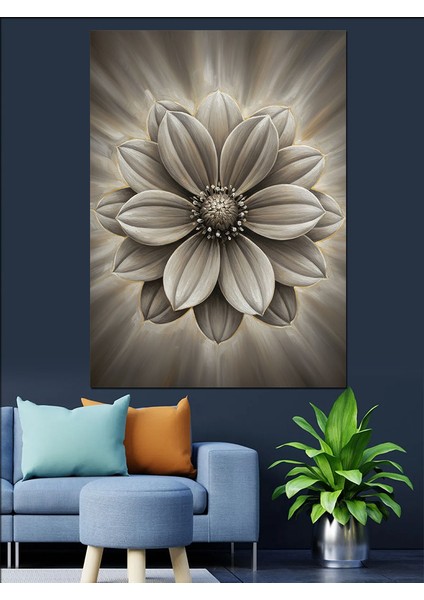 Beyaz Gümüş Çiçek Sanatı Dekoratif Kanvas - Mdf Ahşap Tablo indirimleri