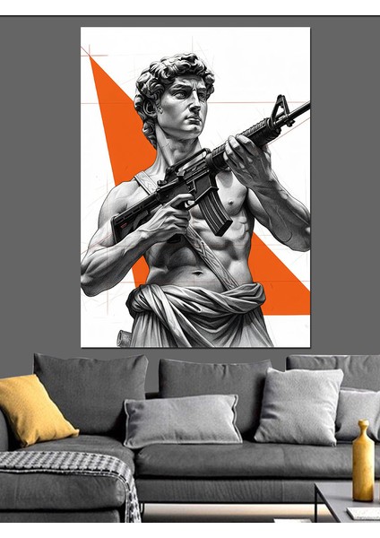 Antik Heykel Erkek Figürü Dekoratif Kanvas - Mdf Ahşap Tablo