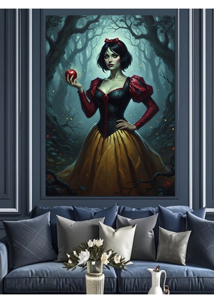 Kırmızı Elbiseli Pamuk Prenses Dekoratif Kanvas - Mdf Ahşap Tablo