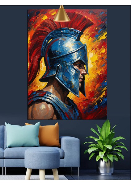 Mavi Zırhlı Eski Roma Savaşçısı Dekoratif Kanvas - Mdf Ahşap Tablo