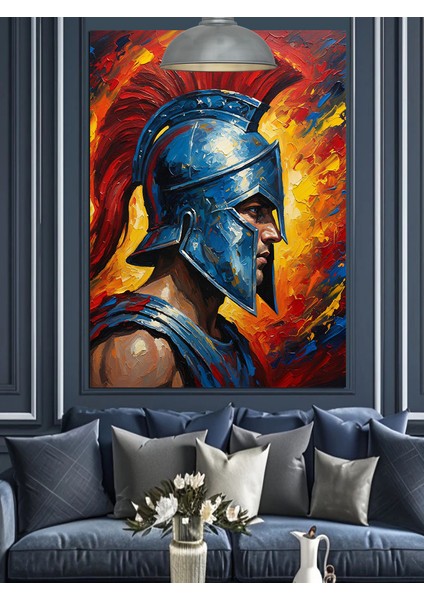 Mavi Zırhlı Eski Roma Savaşçısı Dekoratif Kanvas - Mdf Ahşap Tablo fırsatları
