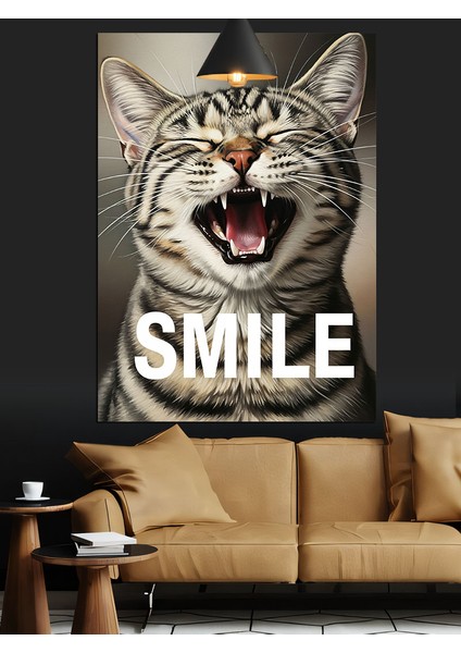 Gülümse Kedi Yüz Portresi Dekoratif Kanvas - Mdf Ahşap Tablo