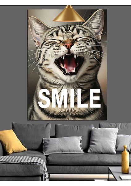 Gülümse Kedi Yüz Portresi Dekoratif Kanvas - Mdf Ahşap Tablo fiyatları