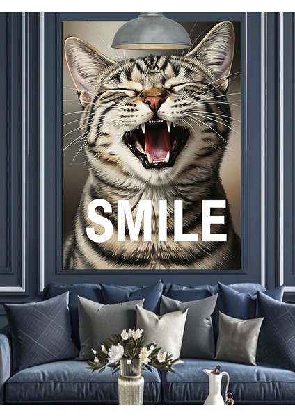 Gülümse Kedi Yüz Portresi Dekoratif Kanvas - Mdf Ahşap Tablo modelleri