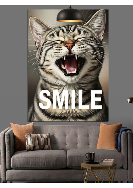 Gülümse Kedi Yüz Portresi Dekoratif Kanvas - Mdf Ahşap Tablo fırsatları