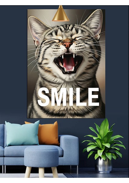 Gülümse Kedi Yüz Portresi Dekoratif Kanvas - Mdf Ahşap Tablo indirimleri